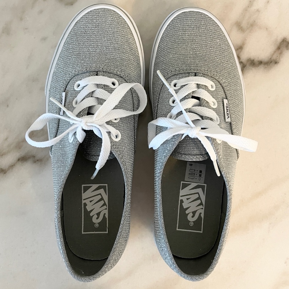 Silver Glitter Authentic Vans Size 7.0 Women 5.5 Men